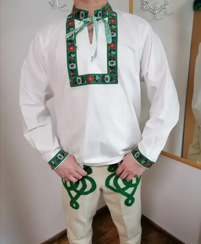 Pánska folklórna košeľa - stuhová - Veľkosť: L, Farba: Zelená
