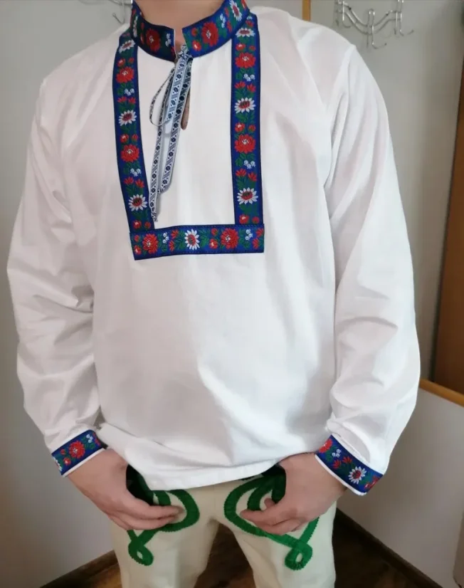 Pánska folklórna košeľa - Veľkosť: XL, Farba: Modrá