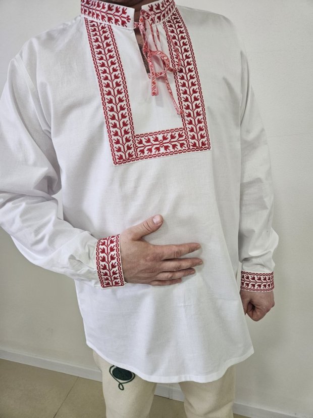 Vyšívaná košeľa - Dušan - Veľkosť: S, Farba: Červená