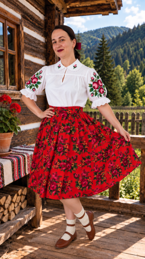 Vyšívaná košeľa - Ruženka - Veľkosť: XXXL, Farba: Červená